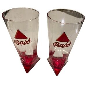 BASS ALE Beer Glasses Red Triangle Bottom English Bar Decor British Barware